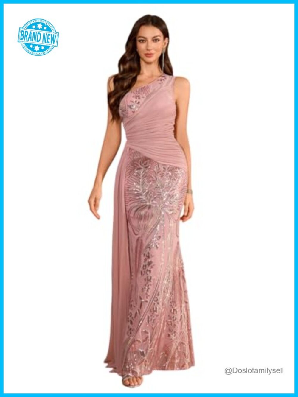 One Shoulder Mermaid Bridesmaid Dress Sequin Beaded Prom Formal Gown